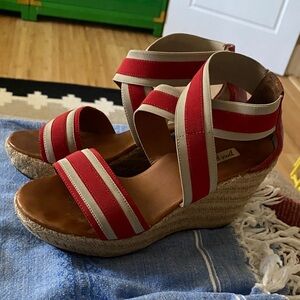 Paul Green “Monique” Red and Cream Wedge Sandals